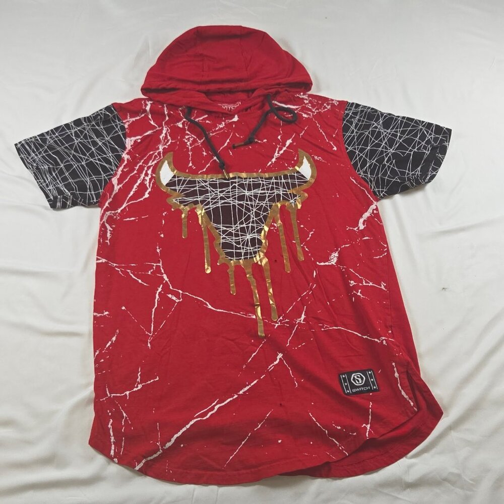 Urban Hip Hop Hoodie Tee XL – Bold Bull Graphic Red/Black